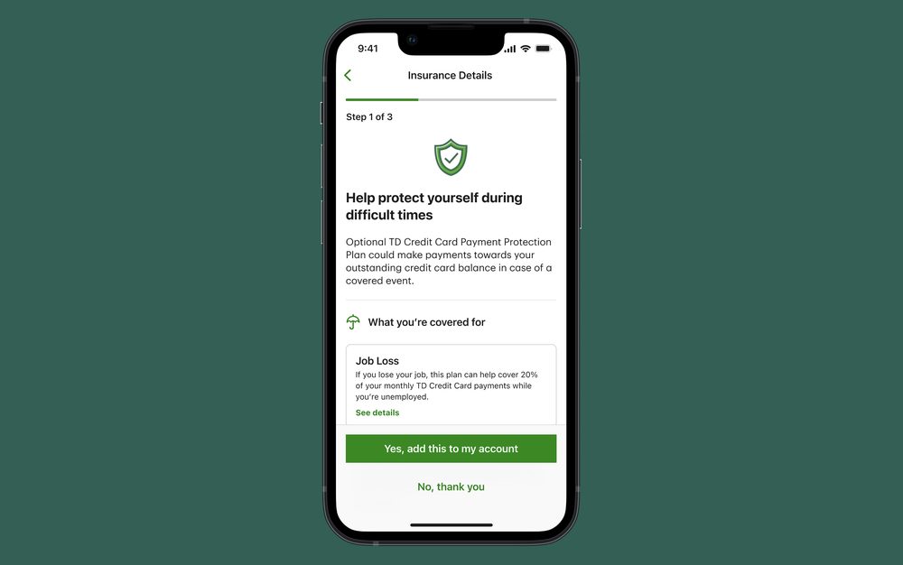 Insurance Details screen, help protect yourself during difficult times